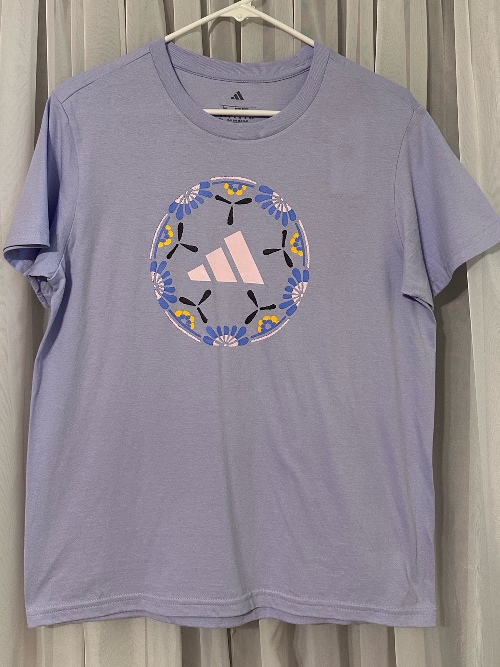 Adidas Lavender Floral Soccer Ball Short-Sleeve Tee Size M